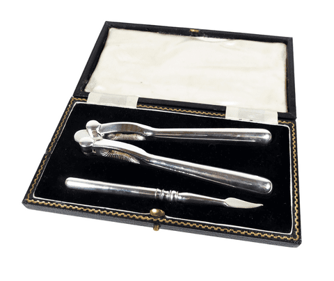 Antique Cased Silver Plate Guaranteed Wrought Nutcracker Nut Cracker & Nut Pick Boxed