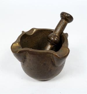 Antique Chemist 19thC Small Bronze Mortar and Pestle Apothecary Tablet Pill Medicine Crusher Grinder