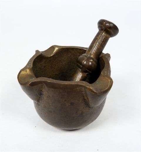 Antique Chemist 19thC Small Bronze Mortar and Pestle Apothecary Tablet Pill Medicine Crusher Grinder