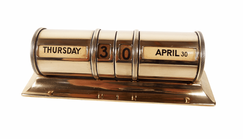Antique Desk Office Art Deco UK US Patent Brass Barrel Perpetual Calendar Circa 1920-30s
