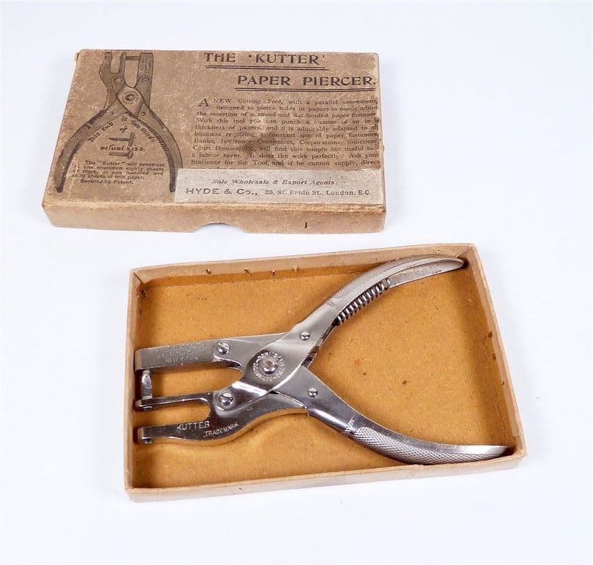 Antique Desk Office Boxed Bernards Patent Schollhorn Lawrence Kutter Paper Punch Piercer