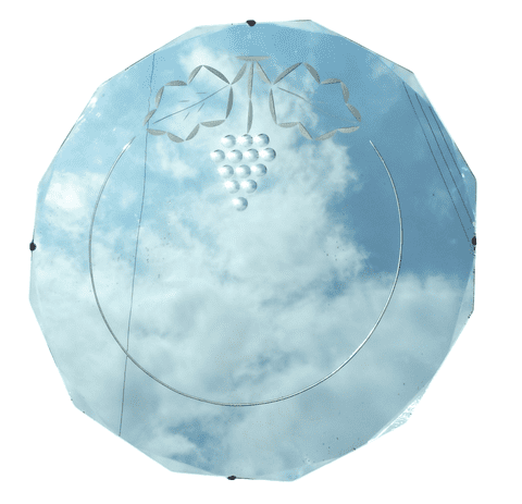 Antique Dodecagon Frameless Bevelled Glass Wall Mirror with Chain Circa 1930s Grapevine Grape Design