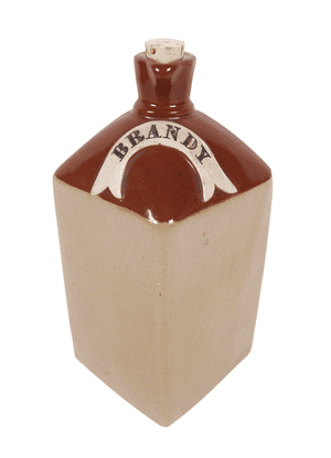 Antique Edwardian Stoneware Square Brandy Spirit Flask Flagon Doulton Lambeth?