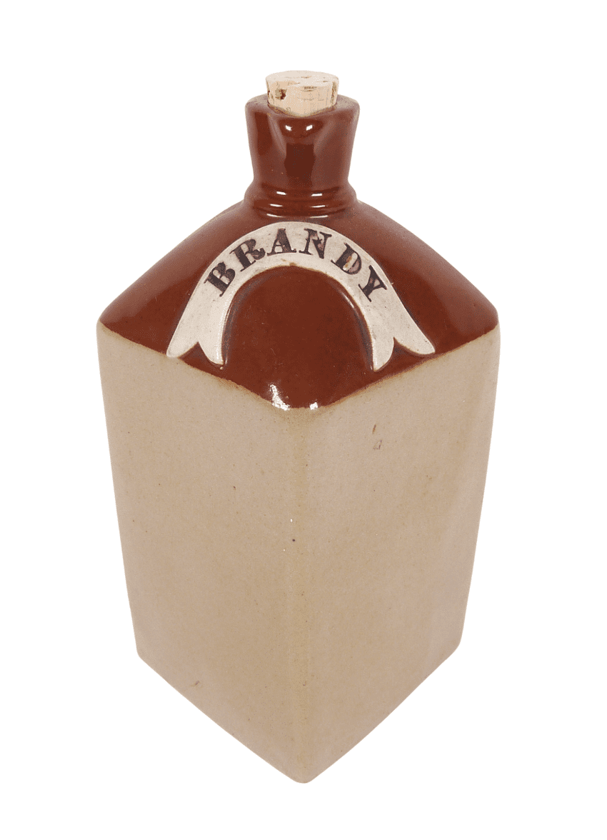 Antique Edwardian Stoneware Square Brandy Spirit Flask Flagon Doulton Lambeth?