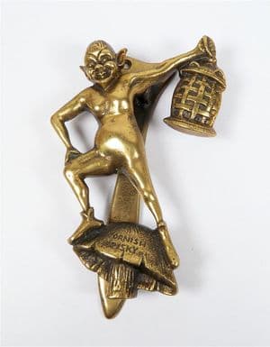 Antique Elpec Lloyd Pascal 1936 Brass 6" Door Knocker Furniture Cornish Pisky Pixie Jack-O-Lantern