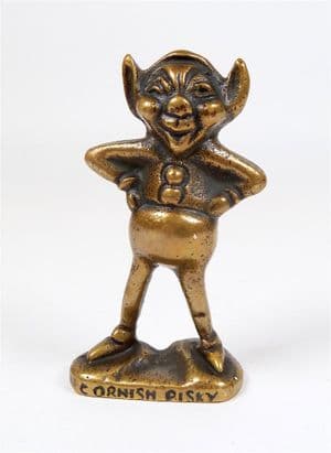 Antique Elpec Lloyd Pascal Birmingham Brass 3" High Cornish Lucky Pisky Piskie Pixie Figure 1930s