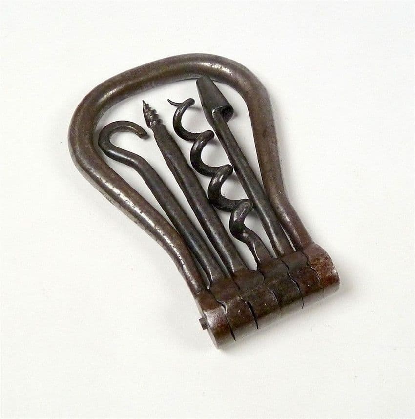 Antique English B B Wells West Strand London Folding Pocket Multi Four Tool Steel Bow Corkscrew