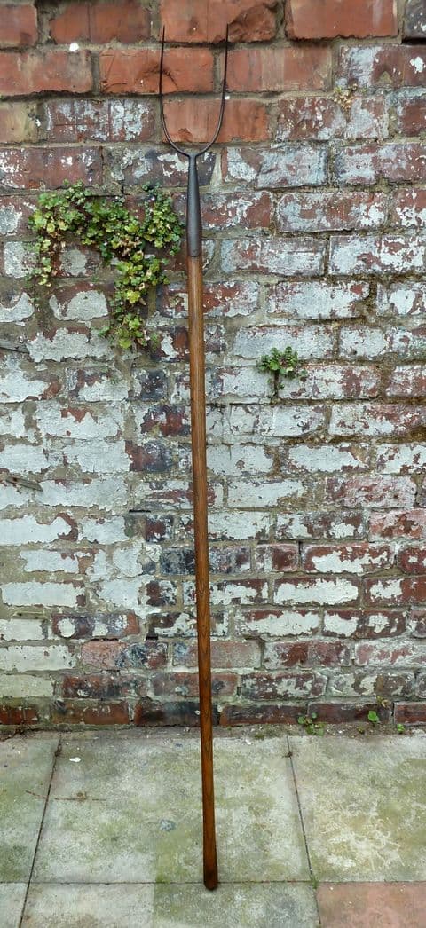 Antique Farming Tool English Tools Ltd Wigan Leeds Long Handled Hay Pitch Fork 2 Tine Prong Barn