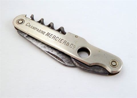 Antique Folding Corkscrew Combination Pocket Knife Champagne Mercier & Co Cigar Cutter Wire Breaker
