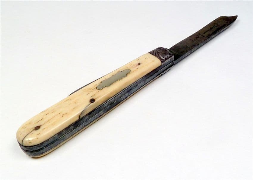 Antique Folding Folder Richartz Bros & Sons Ohligs Germany Pocket Lamp Post Knife Cow Bone Scales