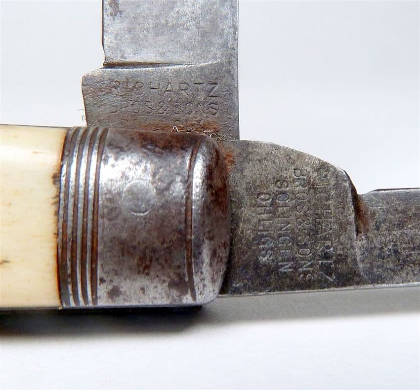 Antique Folding Folder Richartz Bros & Sons Ohligs Germany Pocket Lamp Post Knife Cow Bone Scales