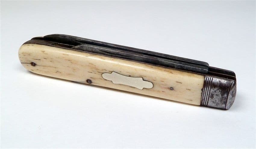 Antique Folding Folder Richartz Bros & Sons Ohligs Germany Pocket Lamp Post Knife Cow Bone Scales