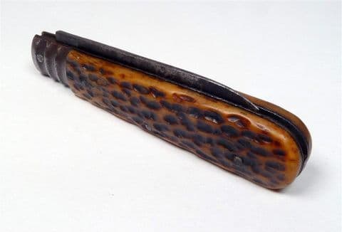 Antique Folding Folder Warranted Forged Steel Germany Pocket Knife Knive Stag Horn Scales 1900s