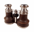 Antique French 8 Lense Lens Chrome Leather Wrapped Pocket Binoculars Field Glasses Walking Racing