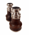 Antique French 8 Lense Lens Chrome Leather Wrapped Pocket Binoculars Field Glasses Walking Racing