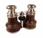 Antique French 8 Lense Lens Chrome Leather Wrapped Pocket Binoculars Field Glasses Walking Racing
