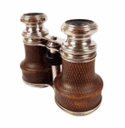 Antique French 8 Lense Lens Chrome Leather Wrapped Pocket Binoculars Field Glasses Walking Racing