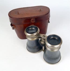 Antique French Le Jockey Club Paris Binoculars Field Glasses in Leather Case Walking Horse Racing