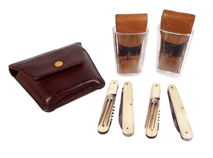 Antique German Leather Cased Double Campaign Folding Cutlery Picnic Set Glasses Corkscrew Travel