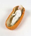 Antique German Porcelain Frozen Charlotte Doll Bath Tub Circa 1840-60s Bathing Nice Detailing Blonde