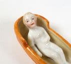 Antique German Porcelain Frozen Charlotte Doll Bath Tub Circa 1840-60s Bathing Nice Detailing Blonde