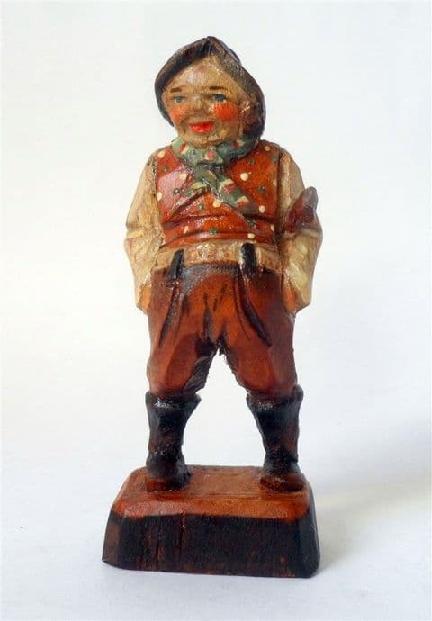 Antique Hand Carved Painted Wooden Wood Old Man Stick Farmer? Figure European Folk Art Black Forest