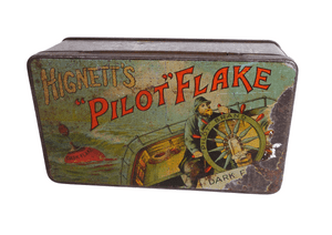 Antique Hignetts Pilot Dark Flake Smoking Mixture Tobacco Tin Circa 1910 Boat Maritime Nautical