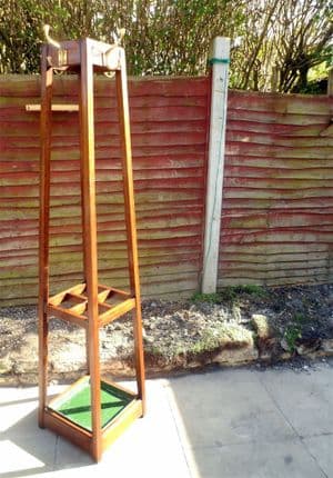 Antique Home Office Solid Wood Coat Stick Umbrella Hat Hall Stand Tree 1930s Art Deco Brass Hooks