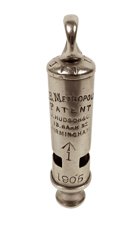 Antique Hudson 13 Barr Street Birmingham Metropolitan Patent Diaphragm Indian Army Whistle GSW 1905