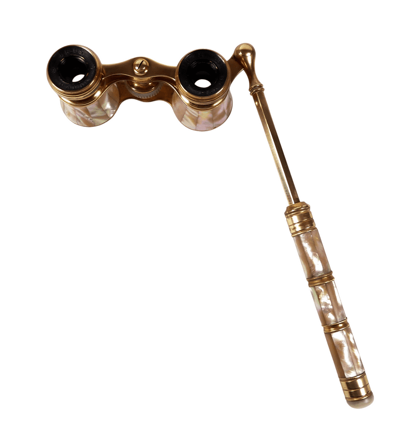 Antique Iris of Paris Opera Theatre Glasses Mother of Pearl & Brass Circa 1910s Telescopic Handle