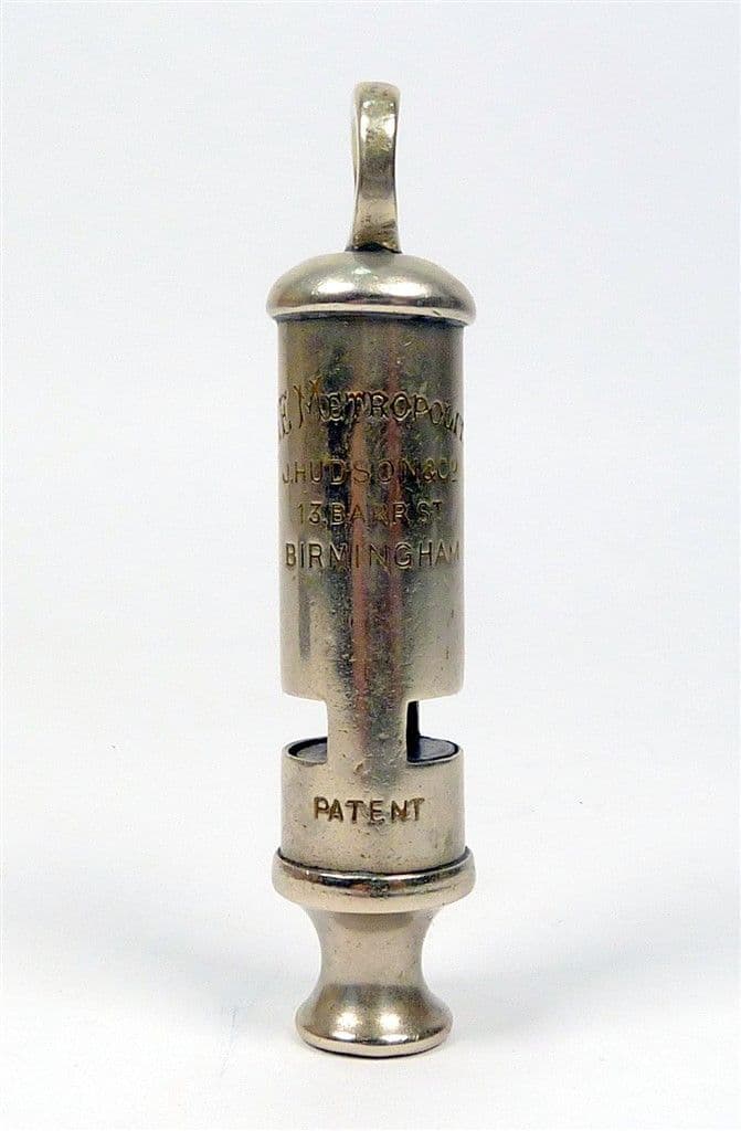 Antique J Hudson & Co 13 Barr Street Birmingham Metropolitan Patent Police Whistle GSW 1908-09