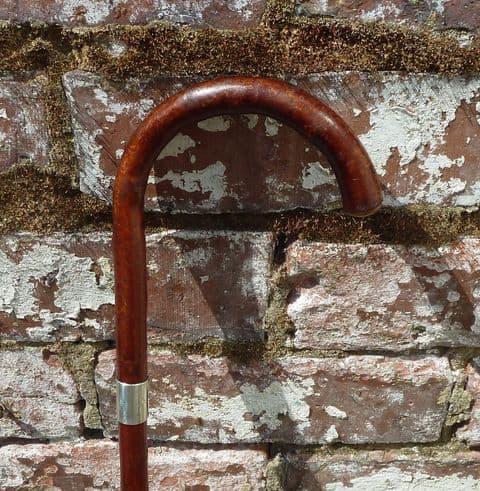 Antique Jonathan Howell Birch Walking Stick Cane Hallmarked Silver Collar JH Birmingham 1921