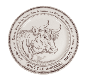 Antique Kitchen 1887 Whittle-Le-Woods Village Ox Roast Ironstone Hancock Plate Queen Victoria