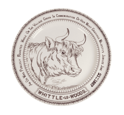 Antique Kitchen 1887 Whittle-Le-Woods Village Ox Roast Ironstone Hancock Plate Queen Victoria