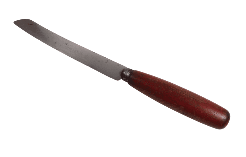 Antique Kitchen Utensil Wood Handled Bread Knife in Original Red Paint Sheffield Stainless Steel