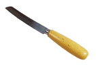 Antique Kitchen Utensil Wood Handled Bread Knife in Original Yellow Paint Sheffield Stainless Steel