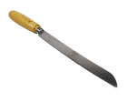 Antique Kitchen Utensil Wood Handled Bread Knife in Original Yellow Paint Sheffield Stainless Steel