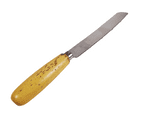 Antique Kitchen Utensil Wood Handled Bread Knife in Original Yellow Paint Sheffield Stainless Steel