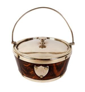 Antique Kitchen Victorian Oak & EPNS Electro Plated Nickel Silver Butter Dish c/w Ceramic Liner