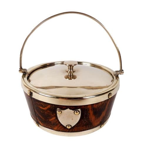 Antique Kitchen Victorian Oak & EPNS Electro Plated Nickel Silver Butter Dish c/w Ceramic Liner