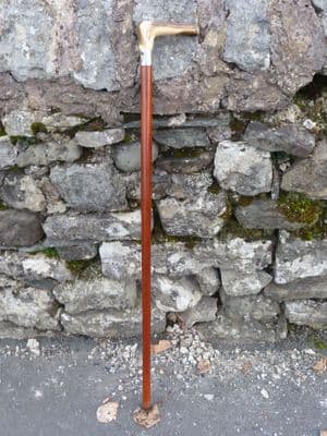 Antique Malacca & Antler Stag Horn Walking Stick Steel Collar 35" Length