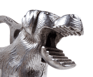 Antique Nickel Plated Cast Iron Figural 1928 Patent Dog Nutcracker Nut Cracker 1930s