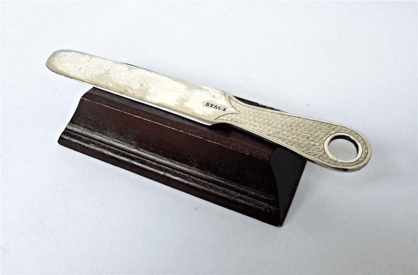 Antique Nickel Silver Plate Stacy Tongue Depressor Medical Doctors Nurse Agnes Chemist Chatelaine