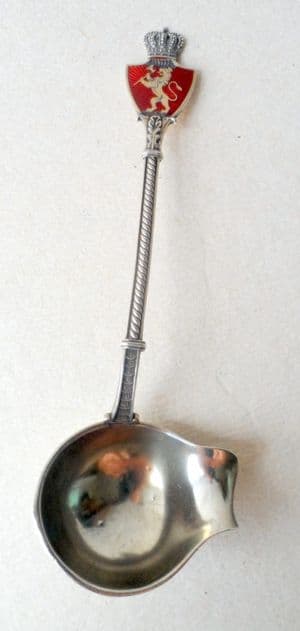 Antique Norwegian Silver Enamel Sauce Ladle Arthur David Andersen Oslo Norway Coat of Arms