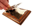Antique Office Desk Late 19th Century Brass & Oak Letter Clip Card Holder Rose & Leaves Art Nouveau