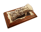 Antique Office Desk Late 19th Century Brass & Oak Letter Clip Card Holder Rose & Leaves Art Nouveau