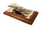 Antique Office Desk Late 19th Century Brass & Oak Letter Clip Card Holder Rose & Leaves Art Nouveau