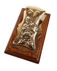 Antique Office Desk Late 19th Century Brass & Oak Letter Clip Card Holder Rose & Leaves Art Nouveau