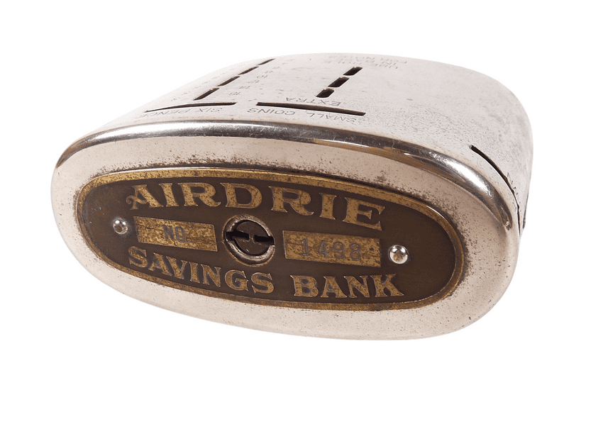 Antique Patent Recording Home Safe Money Box Airdrie Savings Bank No 1498 1920/30s Scottish