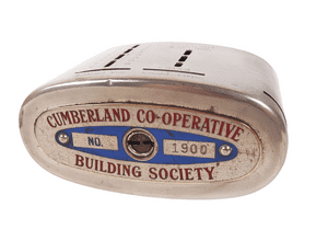 Antique Patent Recording Home Safe Money Box Bank Cumberland Co-Op Building Society No 1900 1920/30s